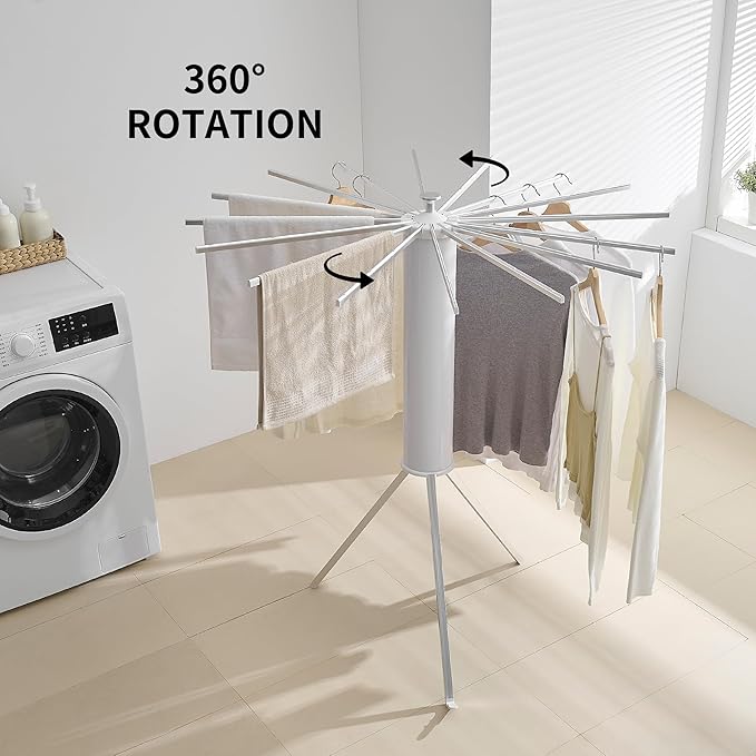 RFOUO Clothes Drying Rack Tripod Aluminum-16rods,Portable Foldable Drying Rack,Drying Rack Clothing for Laundry Bedroom Household