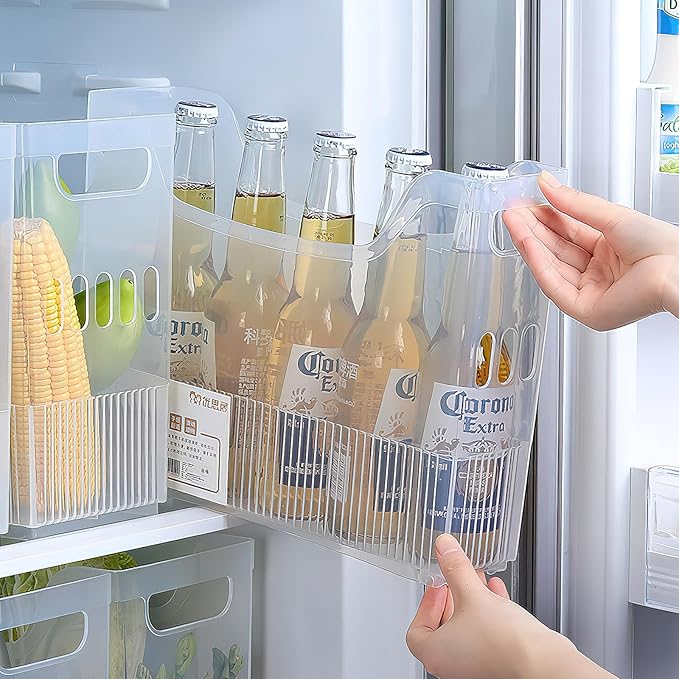 3 Pcs Plastic Freezer Organizer Bins with Wheel, Tall Narrow Pantry Organizer Kitchen Organization Rolling Bins Snack Storage Containers for Fridge, Cabinet, Bathroom, Office (3 Sizes)
