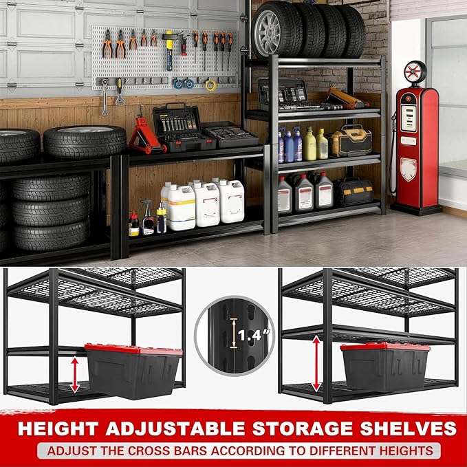 72H Storage Shelves Heavy Duty,2800 LBS Garage Storage Shelves,5-Tier Adjustable Metal Shelving,for Garage,Warehouse,Basement,Pantry,16"x35.5"x72"