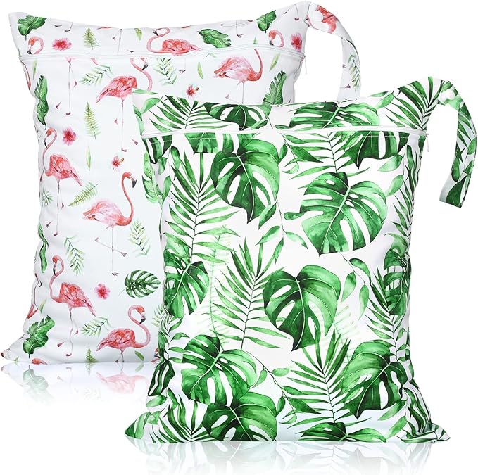 Shappy 2 Pack Large Travel Laundry Bags, Large Wet Dry Waterproof Dirty Clothes Bag for Suitcase, Swimsuit Beach Gym College Dorm Wet Bag(Flamingo Style)