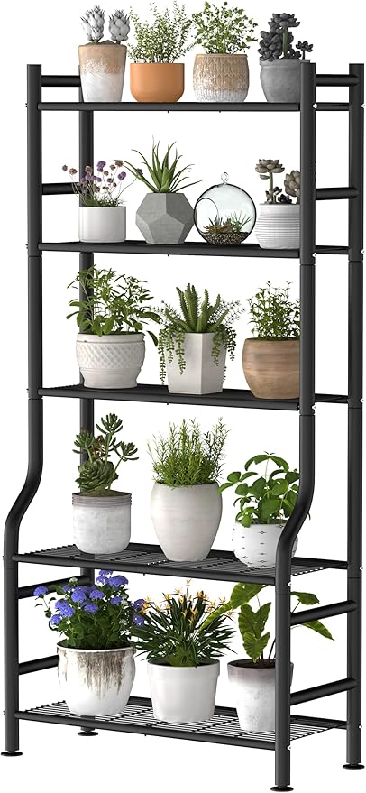 Livilord 5-Tier Plant Stand Indoor Outdoor, 64" Tall Metal Ladder Shelf for Multiple Flower Pot Holder, Waterproof Corner Garden Rack for Balcony Living Room, Black