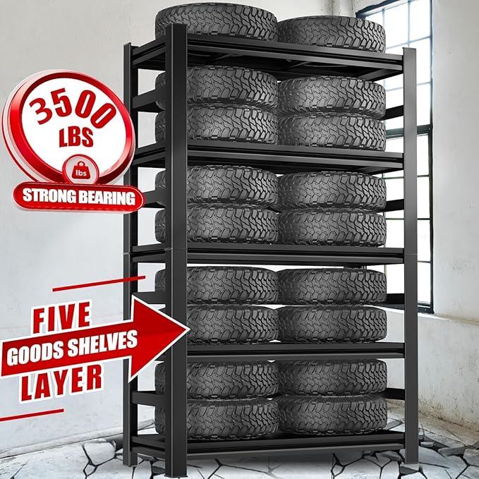 63''H Garage Shelving Heavy Duty Storage Shelves for Garage, Multi-Size Adjustable 4 Tier Shelving Unit, Metal Garage Shelving for Industrial, Basement, Warehouse (63''Hx40''Wx18''D, Black)