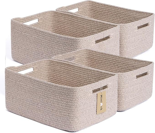 MiniArk Large Storage Baskets for Organizing, Closet Shelf Baskets for Clothes Blanket Towels, Baby Nursery, Toy Bins Box, Woven Rope Baskets, 17 x 13 x 7.5”, 4 Packs Mixed Brown