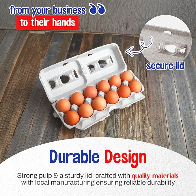 MT Products Custom Printed Egg Cartons Hold Twelve Eggs - Natural Pulp Personalized Egg Container - Made in USA