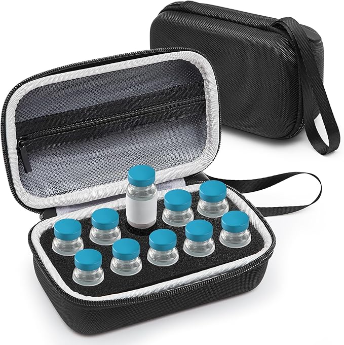 Teenyyou 10 Slots Insulin Peptide Fridge Carrying Case Vial Holder Storage Protector Bag, Fits Standard 10ml Vials, Insulin Cooler Travel Kits Case Organizer Diabetes Protector(Black)