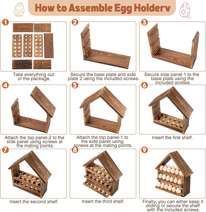 Remerry Wooden Egg Holder Countertop 3 Tier House Shape Fresh Egg Storage 36 Hole Pull out Eggs Racks Basket for Home Craft Room Farmhouse Kitchen Counter Organizer(No Door)