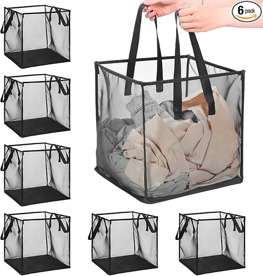 6 Pack Popup Laundry Hamper Collapsible Mesh Laundry Baskets with Handles, Portable Dirty Clothes Baskets Single Layer Foldable Clothes Hamper for Washing Storage, Dorm and Travel Use (Black,13 Inch)