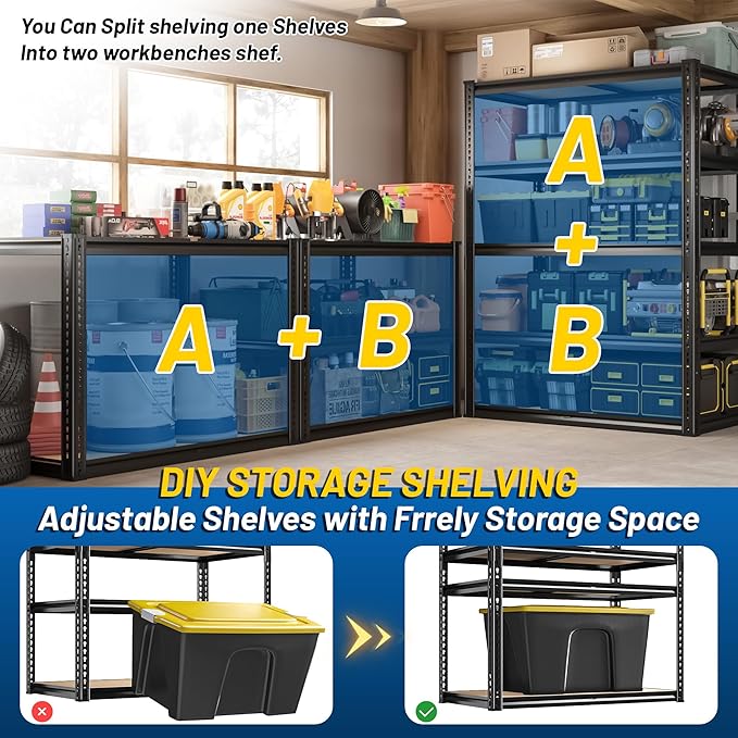ROOMFAVE 72" H Storage Shelves 5 Tier Metal Shelving Unit,2050LBS Adjustable Garage Shelving Heavy Duty, Garage Shelves for Basement, Warehouse, Pantry, Closet, Kitchen 72" H x 35.5" W x 16" D, Black