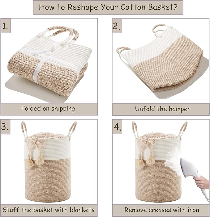 80L Extra Large Laundry Hamper Basket Tall Woven Rope Clothes Hamper Blanket Basket for Living Room Bathroom Bedroom Brown 16"L x 16"W x 22"H