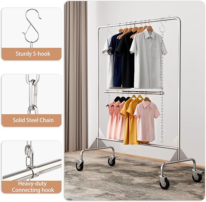 Closet Hanging Rod, Adjustable Width and Height Closet Extender Hanging Rod, Space-Saving Clothes Hanging Bar, 30-40 Inches, 2 Pack