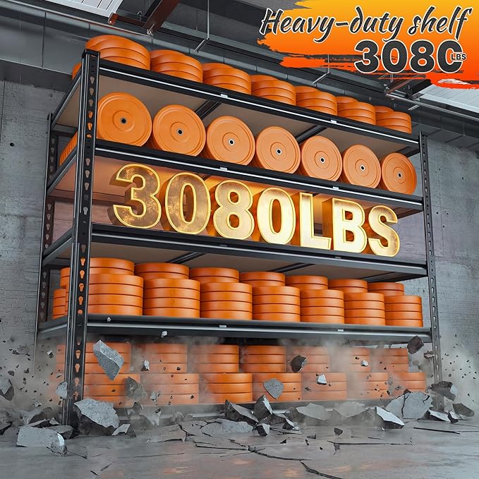 REIBII 48" W Garage Shelving 3080LBS Storage Shelves 5 Tier Heavy Duty Shelving Adjustable Garage Shelves for Basement, Warehouse, Commercial, Easy Assemble, 48" W x 72" H x 24" D, 2PC