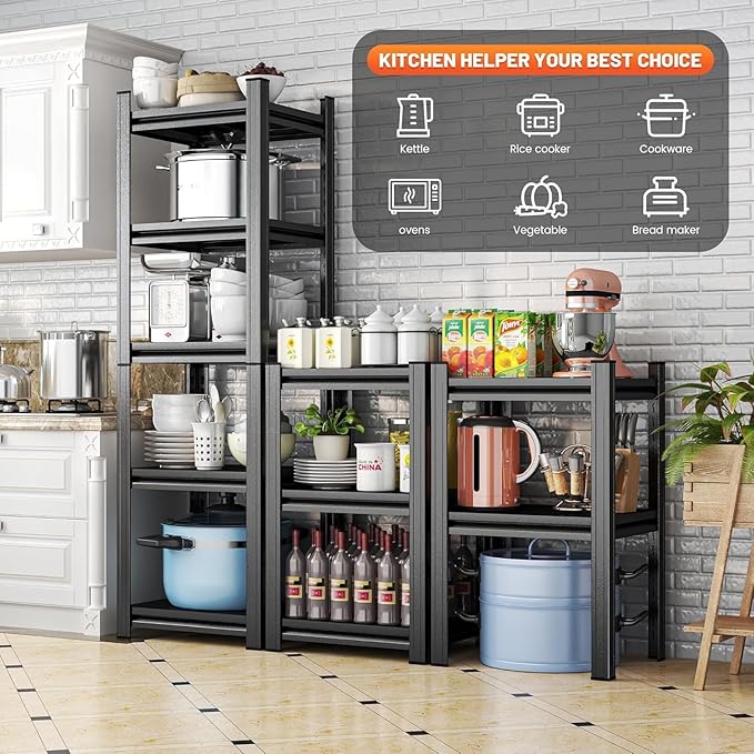 63''H*20W'*14" D Garage Shelving Metal Garage Shelf Unit 5-Tier Storage Shelves Heavy Duty Shelf Organizer Industrial Shelves for Warehouse Basement Kitchen Pantry Commercial, Black