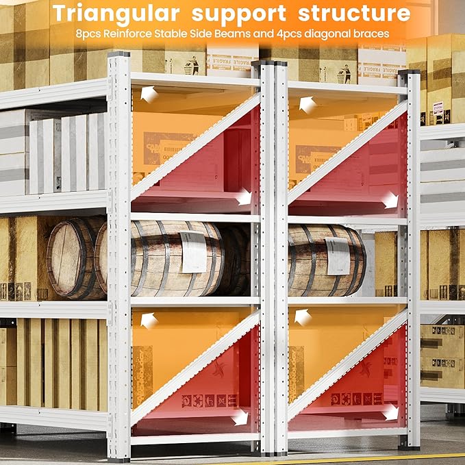 71”W Garage Shelving Units, 5000LBS Storage Shelves Heavy Duty, 24" Deep Metal Shelving Rack, 4 Tier Large Tall Industrial Shelving , Adjustable Standing Shelf for Warehouse / Shop 71"W x 24"D x 70"H