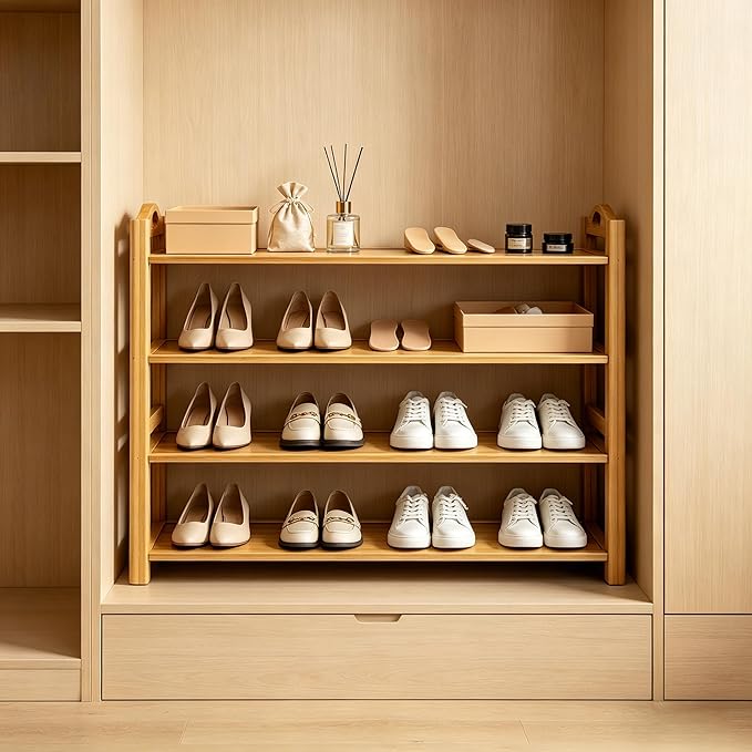 4-Tier Shoe Rack Bamboo Shoe Organizer Free Standing Shoe Storage for Entryway, Closet, Hallway, Bathroom and Living Room, Natural