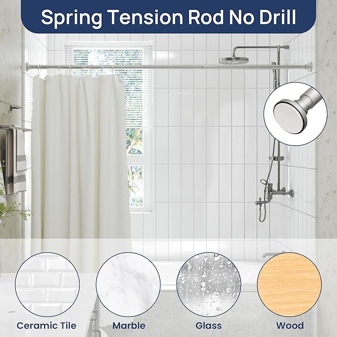 ENJOYBASICS Shower Curtain Rod 30 to 88 Inches, 1 Inch Stainless Steel Adjustable Spring Tension Rods No Drill for Bathroom, Closet, Window, Room Divider, Never Rust, Non Slip, Nickel