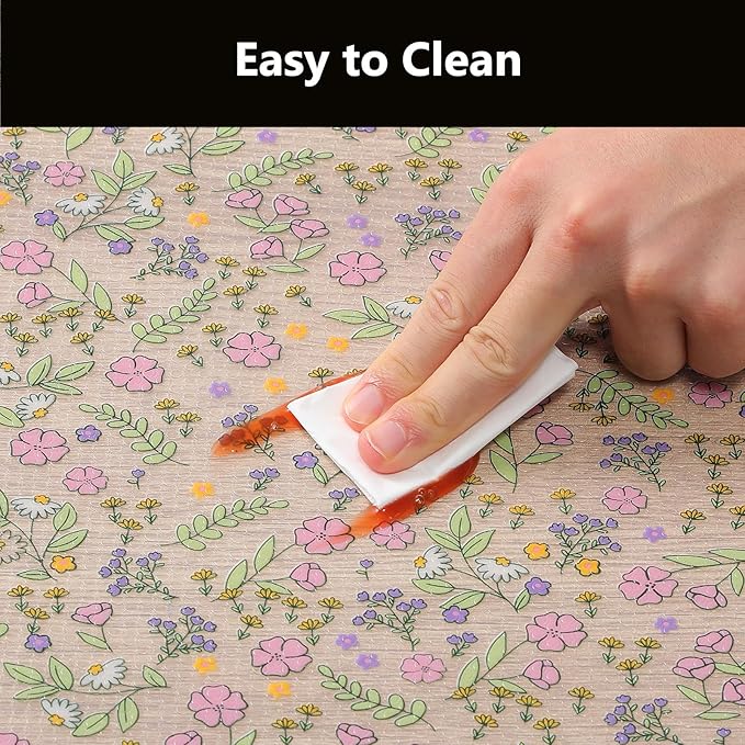 INNOLITES Shelf Liners for Kitchen Cabinets Non-Adhesive Drawer Liner with Floral, Waterproof Durable Easy to Clean, for Refrigerator, Shelves (Pink Purple Rose, 11.8" x 360")