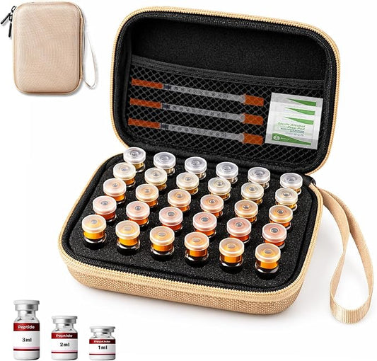 Peptide Vial Case for Fridge Storage - Organizer Holds 1-3ml Vials for Insulin, GLP-1, Peptides,Hard Shell Travel Case with Hand Strap,G0ld (Gold-30Solt)