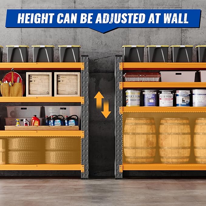 BYNSOE 71" W Storage Shelves 5000lbs Garage Metal Shelving Heavy Duty Garage Shelves Adjustable Storage Shelves for Industrial, Factory (Black-Orange, 71" W x 24" D x 69" H)