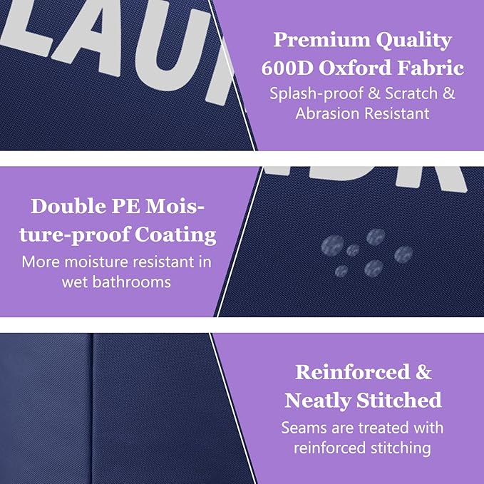 95L Collapsible Laundry Baskets for Boy, Big Clothes Hampers with Handles, Stand-alone Laundry Bin, Portable Dirty Clothes Basket for Bathroom, Camping, Navy Blue