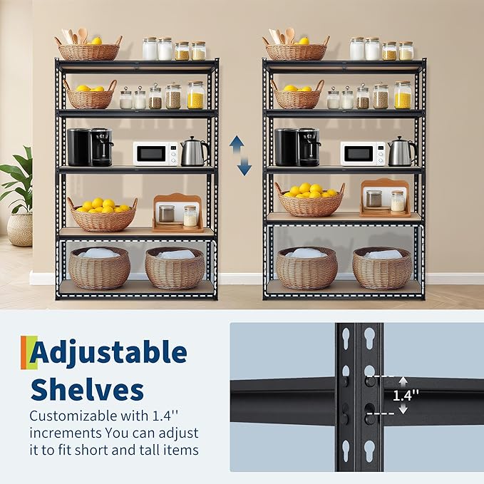 5-Tier Garage Storage Shelves for Kitchen Pantry Basement Bathroom Laundry Heavy Duty Metal Adjustable Shelving Unit Storage Shelving, 2500 LBS Capacity, 48" l x 24" w x 72" h
