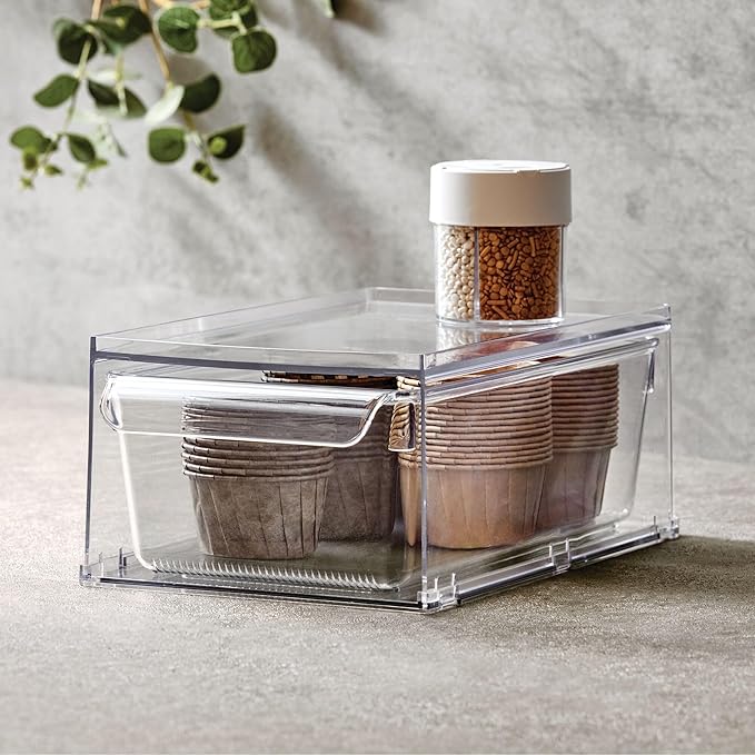 iDesign Stackable Kitchen Storage Drawer for Fridge, Pantry, Under-Sink, or Cabinet - Set of 2 - Clear