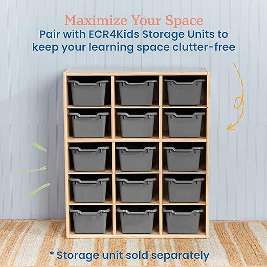 ECR4Kids Scoop Front Storage Bin, Multipurpose Organization, Dark Grey, 15-Piece