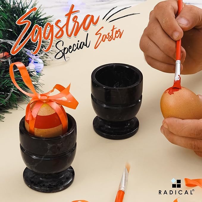 Radicaln Marble Egg Cups 2.5 Inch Black Handmade Egg Holder Countertop Ideal Boiled Eggs Cups Set & Marble egg cup holder for dining table