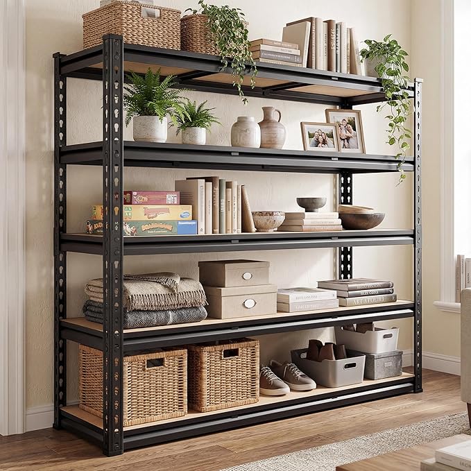 REIBII Garage Shelving 72''H Storage Shelves,Metal Shelving 5 Tier Shelves Adjustable Pantry Shelf for Closet Pantry Basement Kitchen Warehouse 72" H x 40" W x 20" D,2500LBS
