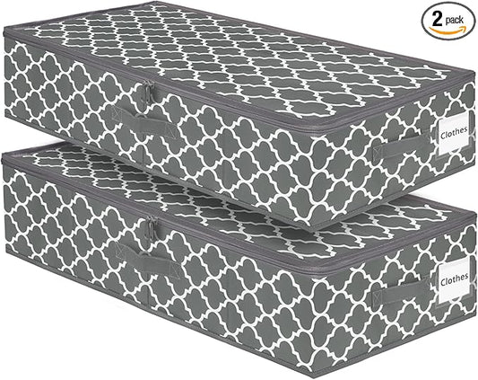punemi Under Bed Storage, 2-Pack 6.7 Inches Tall Underbed Clothes Storage Bags W/Sturdy Structure, Thick Fabric Storage Containers Drawers With Zipper Lid, College Dorm Room Under Bed(Lantern Pattern)