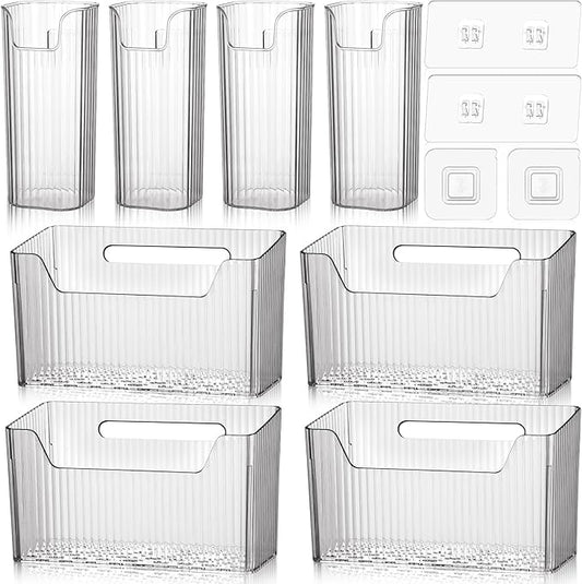 SiliFine 8 Pcs Storage Organizer Bins Wall Mounted Organizer Basket Plastic Cabinet Door Bins Stackable Hanging Baskets for Organizing for Wall Refrigerator Kitchen Bathroom Pantry(3.35'',White)