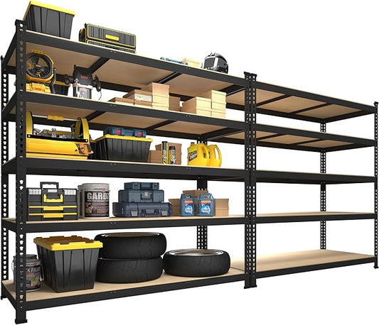 PrimeZone 2 Pack Heavy Duty Storage Shelves - 47"W x 18"D x 71"H 5 Tier Adjustable Garage Storage Shelving, Metal Utility Rack Organizer Shelf Unit for Warehouse Pantry Closet Kitchen Basement, Black