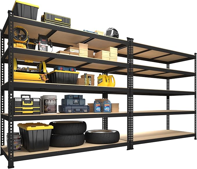 PrimeZone 47" W x 23.6" D x 71" H Large Heavy Duty Storage Shelves - 2 Pack 5 Tier Adjustable Garage Storage Shelving, Metal Storage Utility Rack Shelf Unit for Warehouse Pantry Closet Kitchen, Black