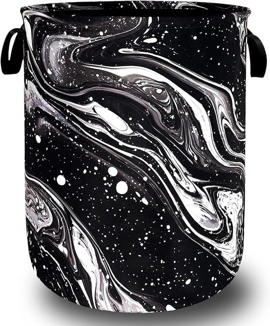 Black White Marble Laundry Basket Foldable Beautiful Pattern Laundry Hamper With Handle Oxford Cloth Portable Clothes Storage Basket Laundry Bag 18.9"x16.5" For Laundry Room/Bedroom/Bathrooms