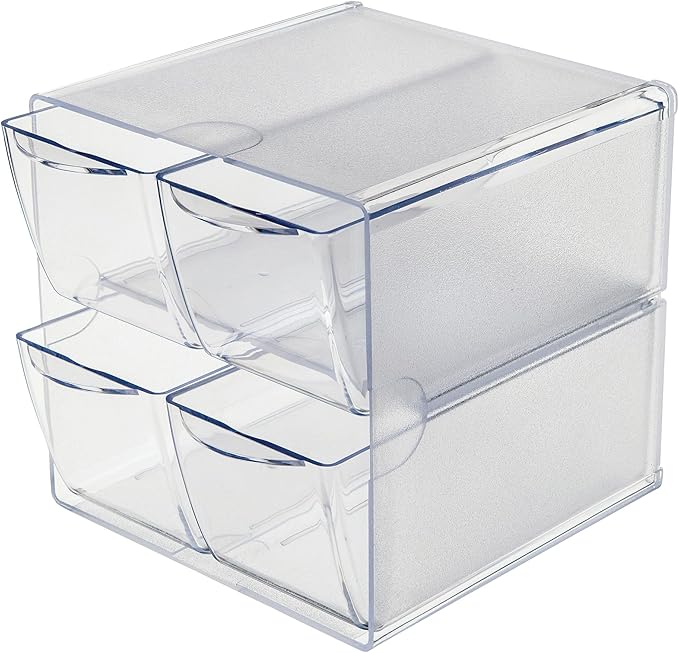 Deflecto Stackable Cube Organizer, Desk and Craft Organizer, 4 Drawers, Clear, Removable Drawers and Dividers, 6"W x 6"H x 7 1/8"D (350301CR)