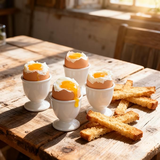 Ceramic Egg Holder - 4 Piece Egg Cups Set Designed for Soft Boiled Eggs, Perfect for Breakfast, Kitchen, Restaurant & Party Dining