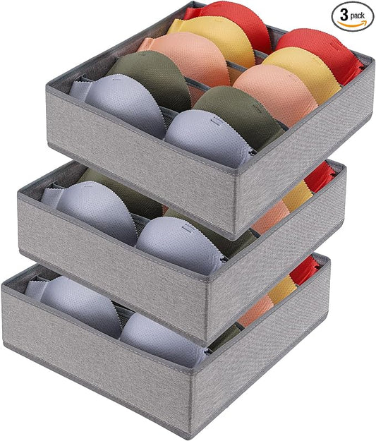 Bra Storage Drawers Organizer for Clothing Underwear Drawer Organizer Dividers Foldable Storage Cube Bins for Bra,Socks, Underwear,3 Pack （Grey）