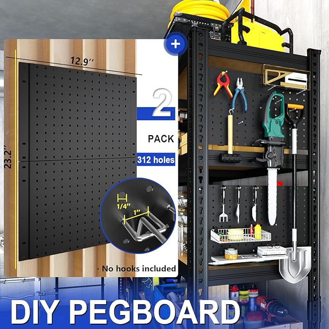 40''W Garage Storage Shelves, Storage Racks Shelving Units, Storage Shelves Heavy Duty, Adjustable Metal Shelves with 2 Pegboards for Basement, Warehouse, Pantry, Closet, Kitchen, 2200 LBS