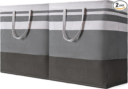 BOOMIBOO 2 Pack Large Laundry Basket,Waterproof Freestanding Laundry Hamper,Collapsible Clothes Basket with Easy Carry Handles in Laundry Room Bathroom Bedroom Dorm,Gradient Grey,100L