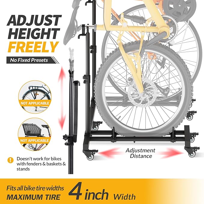 Sttoraboks Vertical Bike Stands (2 Pack)，Standing Bike Rack for Garage Floor，Upright Bicycle Floor Stand Indoor Bike Holder with Adjustable Height for Garage & Apartment - for Wheels Sizes up to 29”