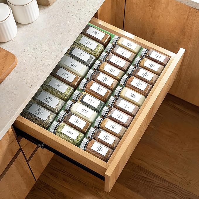 Expandable Drawer Spice Organizer, Thickened Plastic 3-Tier Spice Rack for Kitchen Drawers (11"–22"), Non-Slip & Easy to Clean, Keeps Spices Visible, Neat & Easy to Grab (Jars Not Included) GR