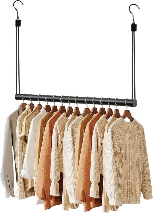 BaiNong Adjustable Closet Hanging Rod Heavy Duty 32'' Black (Black, 32 Inch)