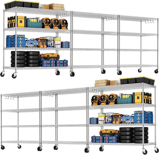 PrimeZone 4 Tier 55.5" Wx24 Dx76 H Wire Shelving with Wheels 2400lbs NSF Certified Storage Shelves Heavy Duty Metal Shelf Adjustable Rolling Rack Commercial Garage Restaurant Warehouse Kitchen 6Pack