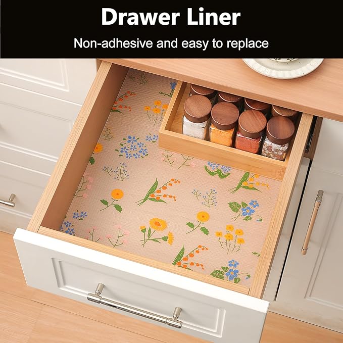 INNOLITES Shelf Liners for Kitchen Cabinets Non-Adhesive Drawer Liner with Floral, Waterproof Durable Easy to Clean, for Refrigerator, Shelves (Colorful Floral, 17.5" x 78.7")