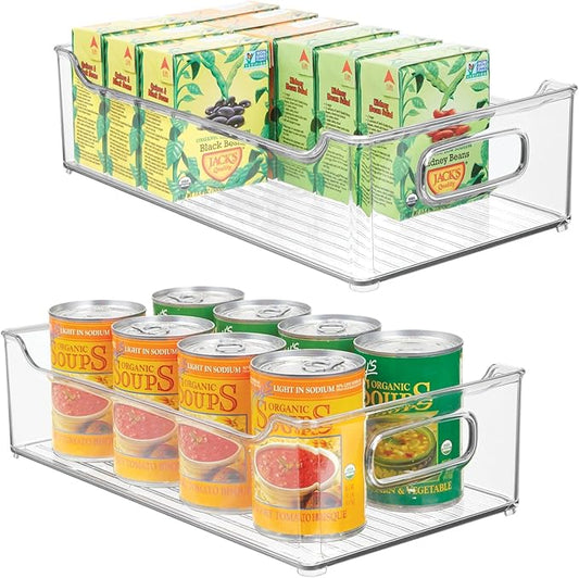 mDesign Wide Plastic Kitchen Storage Container Bins with Handles -Organization in Pantry, Cabinet, Refrigerator or Freezer Shelves - Food Organizer for Fruit, Yogurt, Squeeze Pouches - 2 Pack - Clear