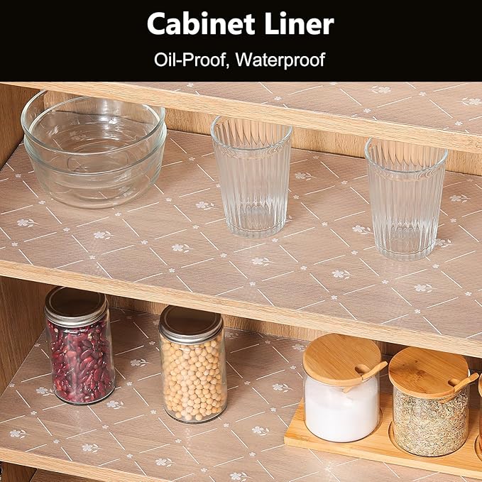 INNOLITES Kitchen Cabinet Shelf Liner, Non-Adhesive Refrigerator & Drawer Liner, Waterproof EVA with Floral, Easy to Clean & BPA-Free (White Daisy, 23.6" x 240")