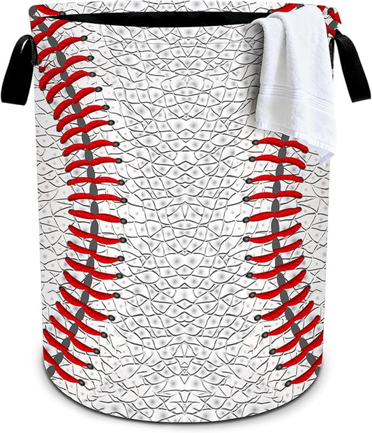 Baseball Laundry Basket Storage Bin Foldable Laundry Hamper Clothes Storage Bucket Organizer 19.6x15.7 Inch For Laundry Room/Bedroom/Bathroom