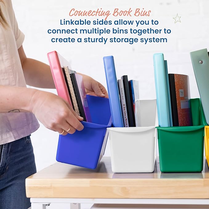 ECR4Kids Linking Plastic Storage Book Bin, Multipurpose Organization, Assorted, 10-Piece