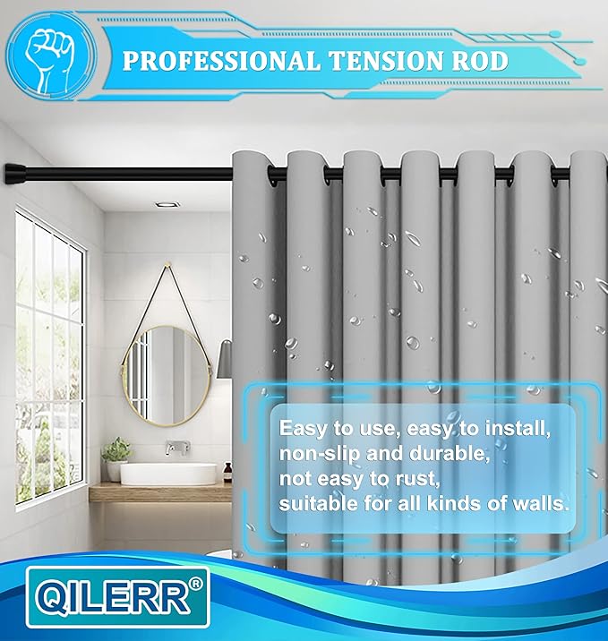 Small Tension Rods 16 to 28 Inches, Adjustable Short Extension Curtain Rod, Heavy Duty Spring Loaded Mini tension rods for Windows, Curtain, Closet, Clothes, Diameter 1inch, Black