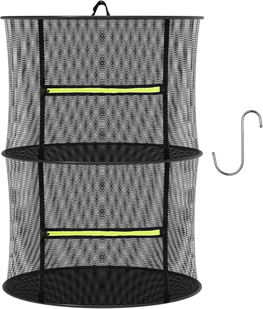 MEKOLIFE 2 Layer Herb Drying Rack, Collapsible Mesh Drying Rack, Small Hanging Drying Net with Green Zipper & Hooks, Indoor Outdoor for Drying Herbs, Socks, Underwear, Seafood & Camping Food (11.81")