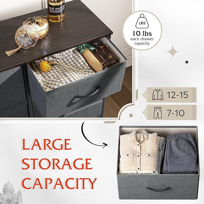 WLIVE Dresser for Bedroom with 6 Drawers, Closet Dresser with Fabric Bins, Chest of Drawers for Closet, Living Room, Hallway, Dark Grey